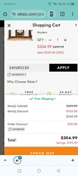 SANRIO30 coupon verification screenshot