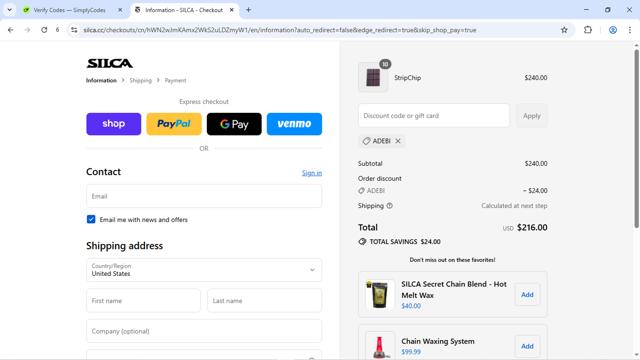 SILCA checkout page showing SILCA discount code box | Screenshot taken by SimplyCodes community member on Sep 13, 2025