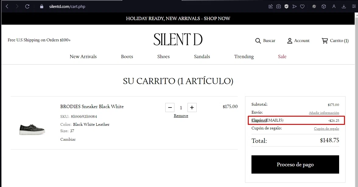 Silent D checkout page showing Silent D coupon code box | Screenshot taken by SimplyCodes community member on Dec 15, 2022