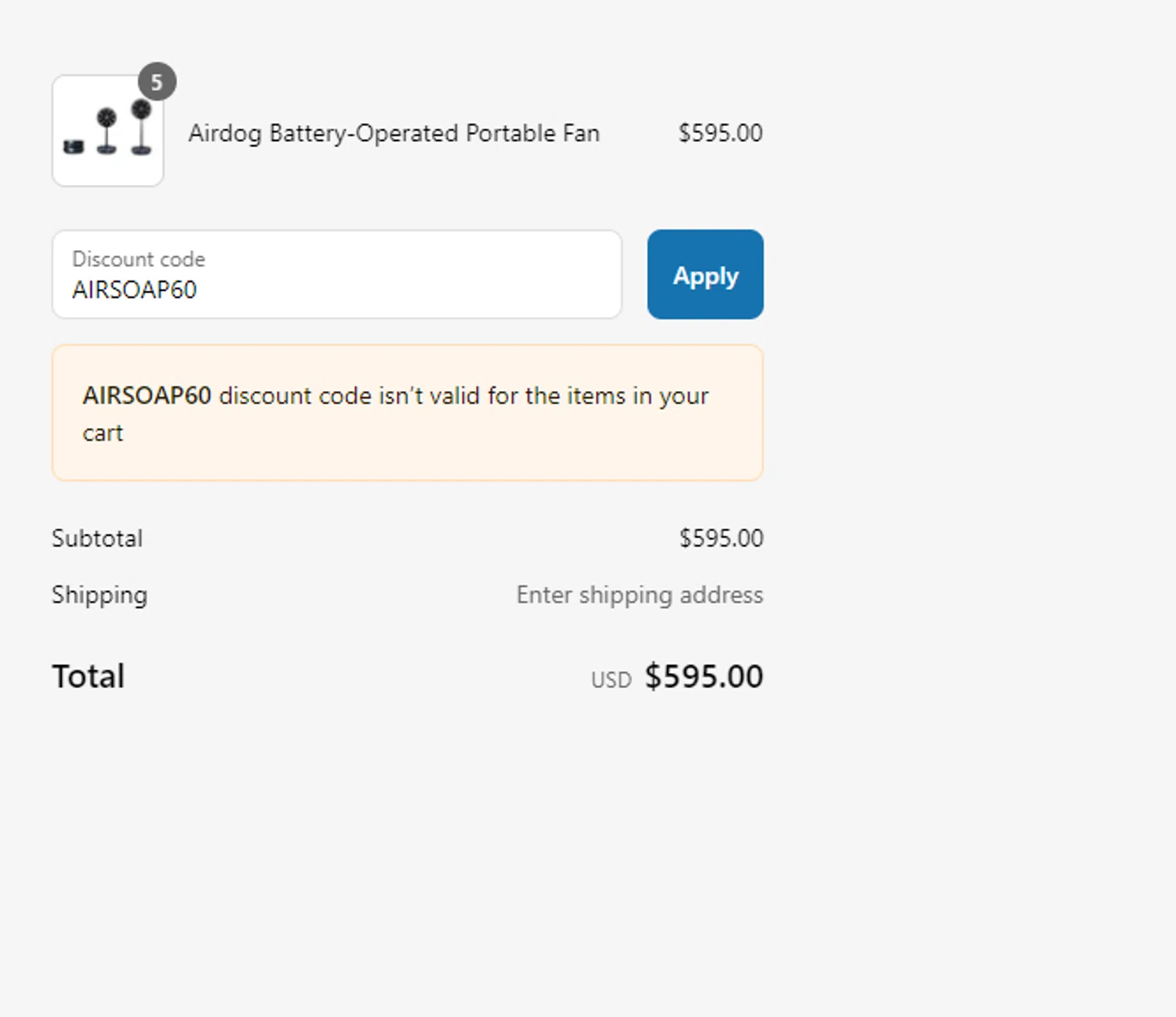 Airdogusa promo code screenshot showing code AIRSOAP60 applied at Airdogusa checkout page. Uploaded by SimplyCodes community member DealOwl9228 on Jul 26, 2025
