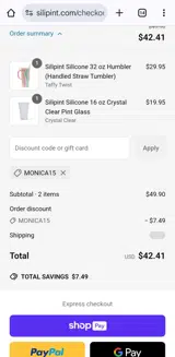 Monica15 coupon verification screenshot