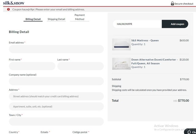 Silk and Snow checkout page showing Silk and Snow coupon code box | Screenshot taken by SimplyCodes community member on Feb 16, 2023