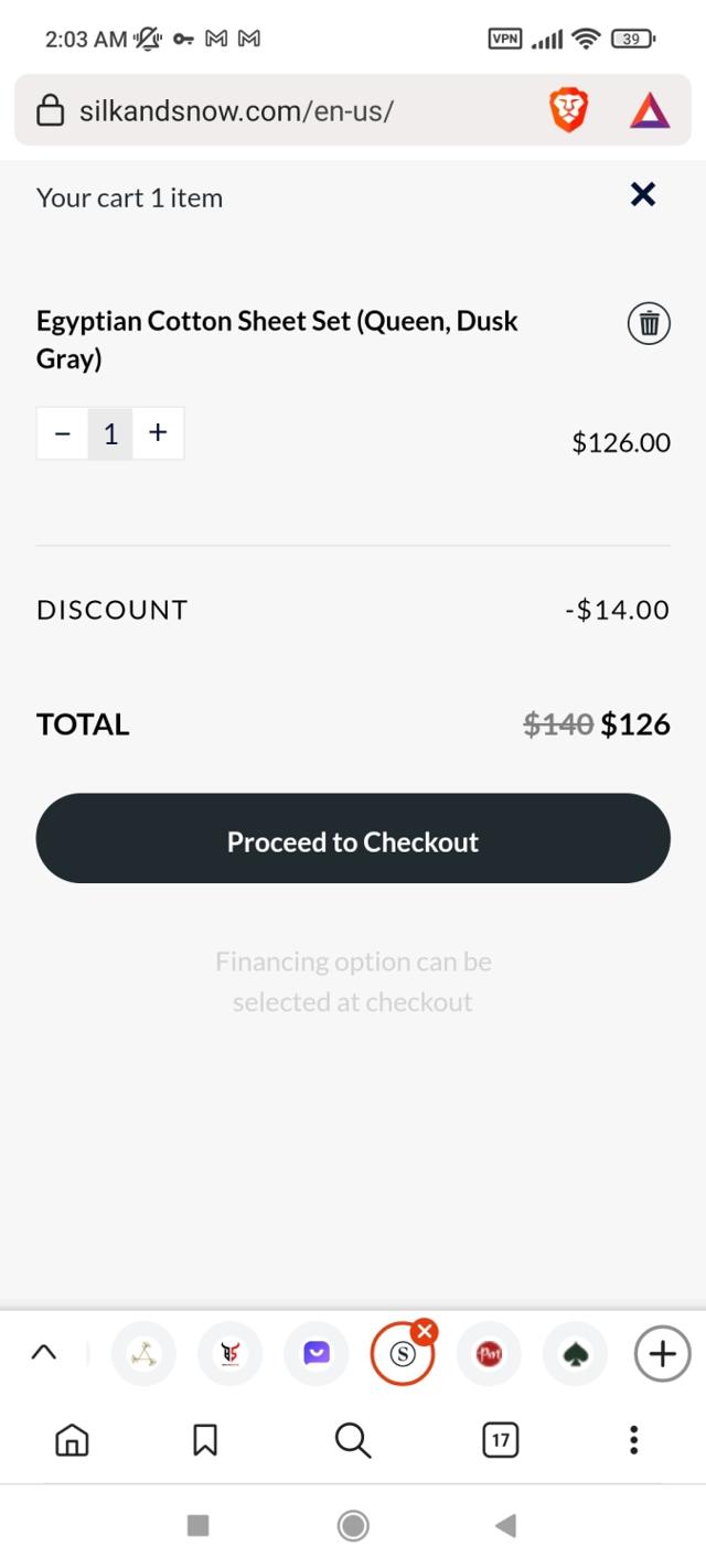 Silk and Snow checkout page showing Silk and Snow coupon code box | Screenshot taken by SimplyCodes community member on Apr 3, 2023