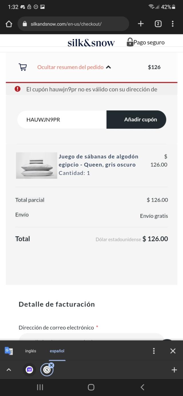 Silk and Snow checkout page showing Silk and Snow coupon code box | Screenshot taken by SimplyCodes community member on Mar 30, 2023