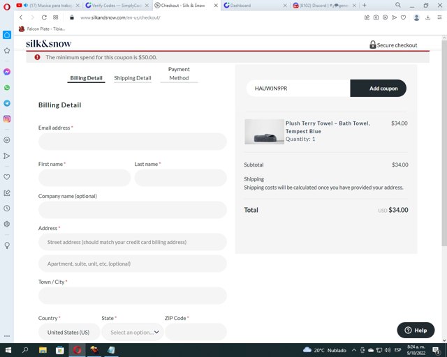 Silk and Snow checkout page showing Silk and Snow coupon code box | Screenshot taken by SimplyCodes community member on Oct 9, 2022