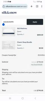 Silk and Snow coupon verification screenshot