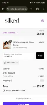 SILKED10 coupon verification screenshot