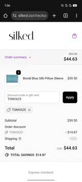 TONYA25 coupon verification screenshot
