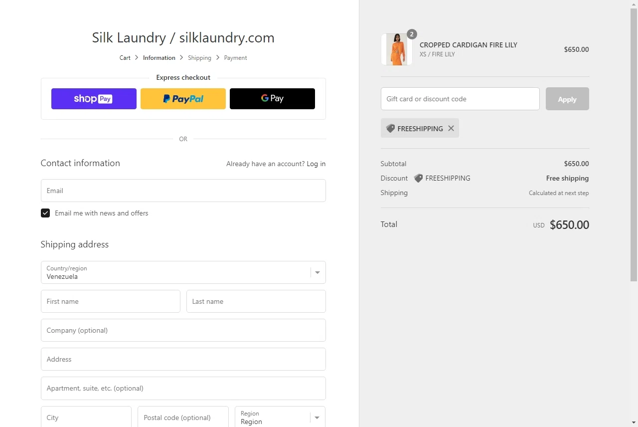 SILK LAUNDRY US checkout page showing SILK LAUNDRY US promo code box | Screenshot taken by SimplyCodes community member on Oct 10, 2022