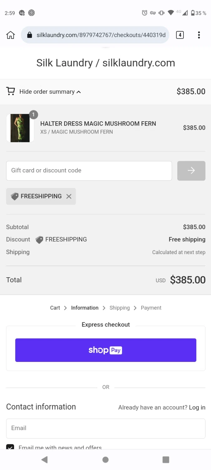 SILK LAUNDRY US checkout page showing SILK LAUNDRY US promo code box | Screenshot taken by SimplyCodes community member on May 26, 2023
