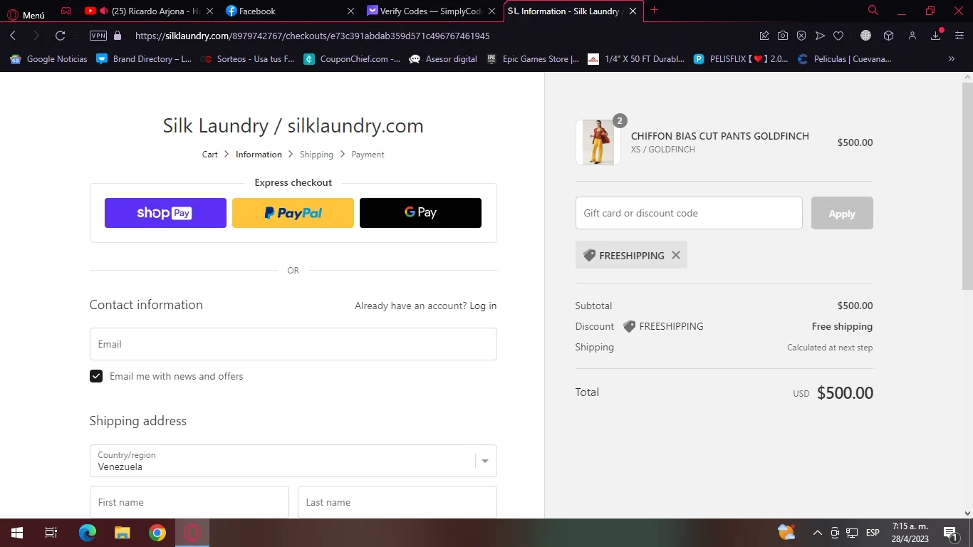 SILK LAUNDRY US checkout page showing SILK LAUNDRY US promo code box | Screenshot taken by SimplyCodes community member on Apr 28, 2023