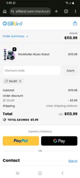 SILL60 coupon verification screenshot