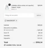 MADUROOFF coupon verification screenshot