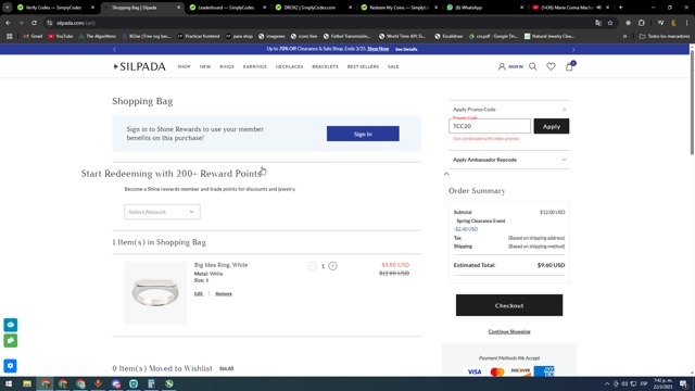 Silpada checkout page showing Silpada coupon code box | Screenshot taken by SimplyCodes community member on Mar 22, 2025