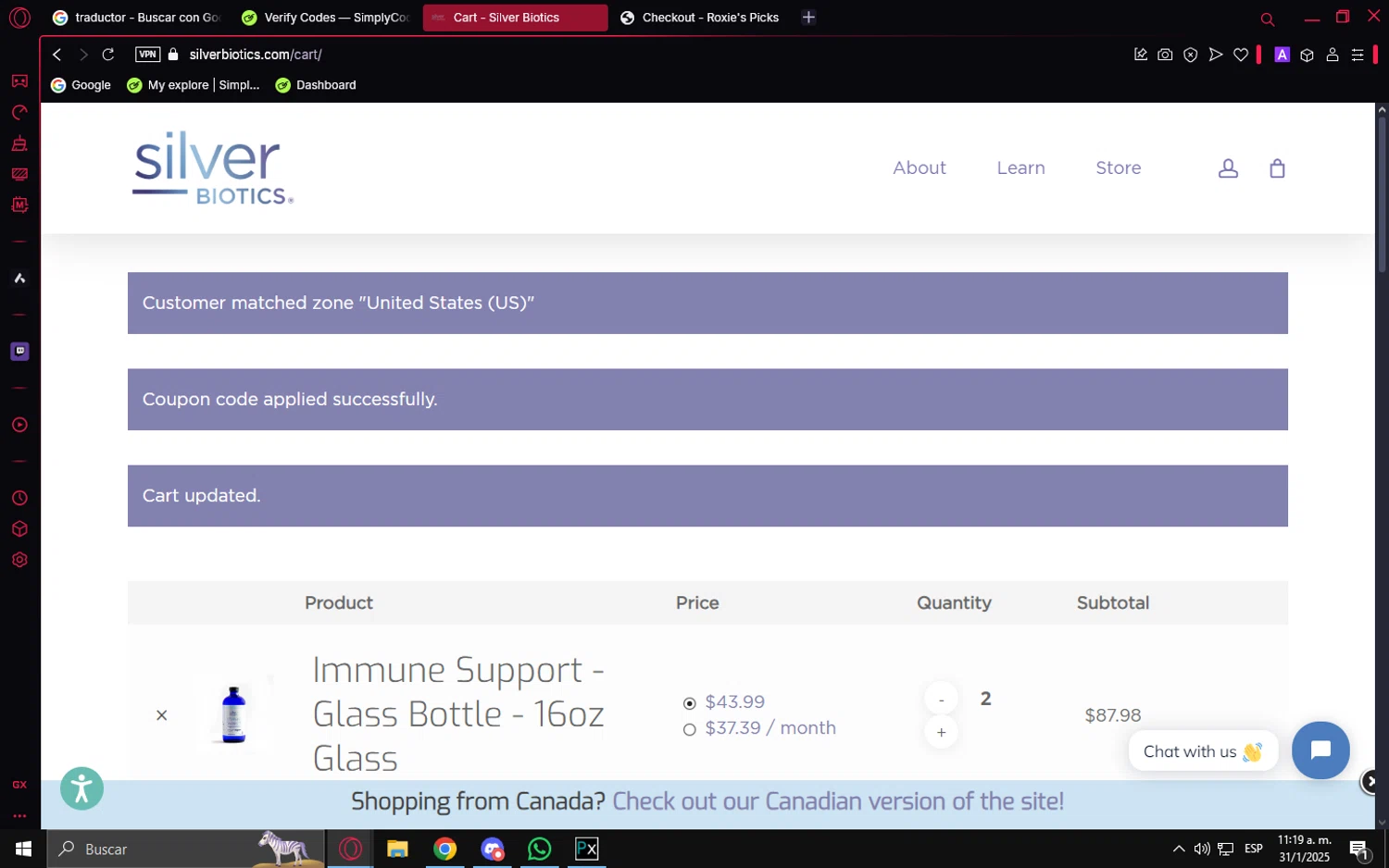Silver Biotics promo code screenshot showing code Luke applied at Silver Biotics checkout page. Uploaded by SimplyCodes community member PrimeVirtuoso9679 on Jan 31, 2025