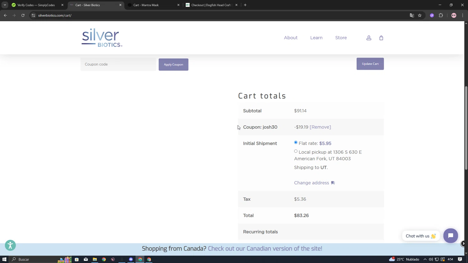 Silver Biotics promo code screenshot showing code JOSH30 applied at Silver Biotics checkout page. Uploaded by SimplyCodes community member BonusDefender8823 on May 17, 2025