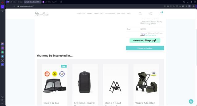 Silver Cross US checkout page showing Silver Cross US coupon code box | Screenshot taken by SimplyCodes community member on Apr 1, 2024
