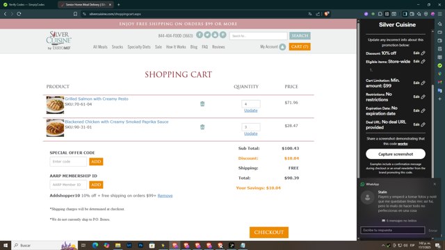 Silver Cuisine checkout page showing Silver Cuisine promo code box | Screenshot taken by SimplyCodes community member on Jul 17, 2025