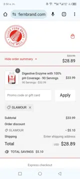 GLAMOUR coupon verification screenshot