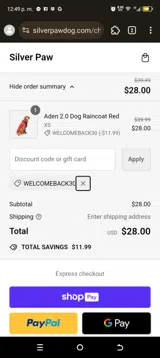 Welcomeback30 coupon verification screenshot