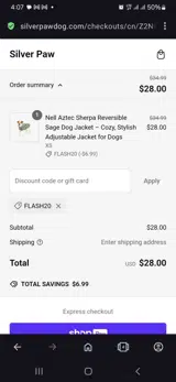 Flash20 coupon verification screenshot