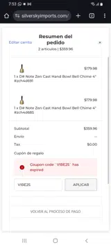VIBE25 coupon verification screenshot