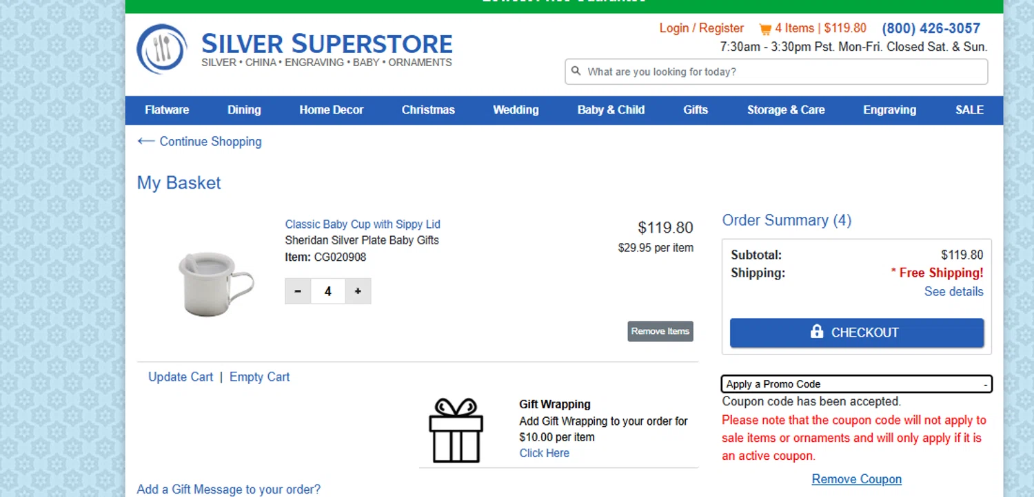Silver Superstore promo code screenshot showing code WINTER applied at Silver Superstore checkout page. Uploaded by SimplyCodes community member Woskal on Oct 14, 2025