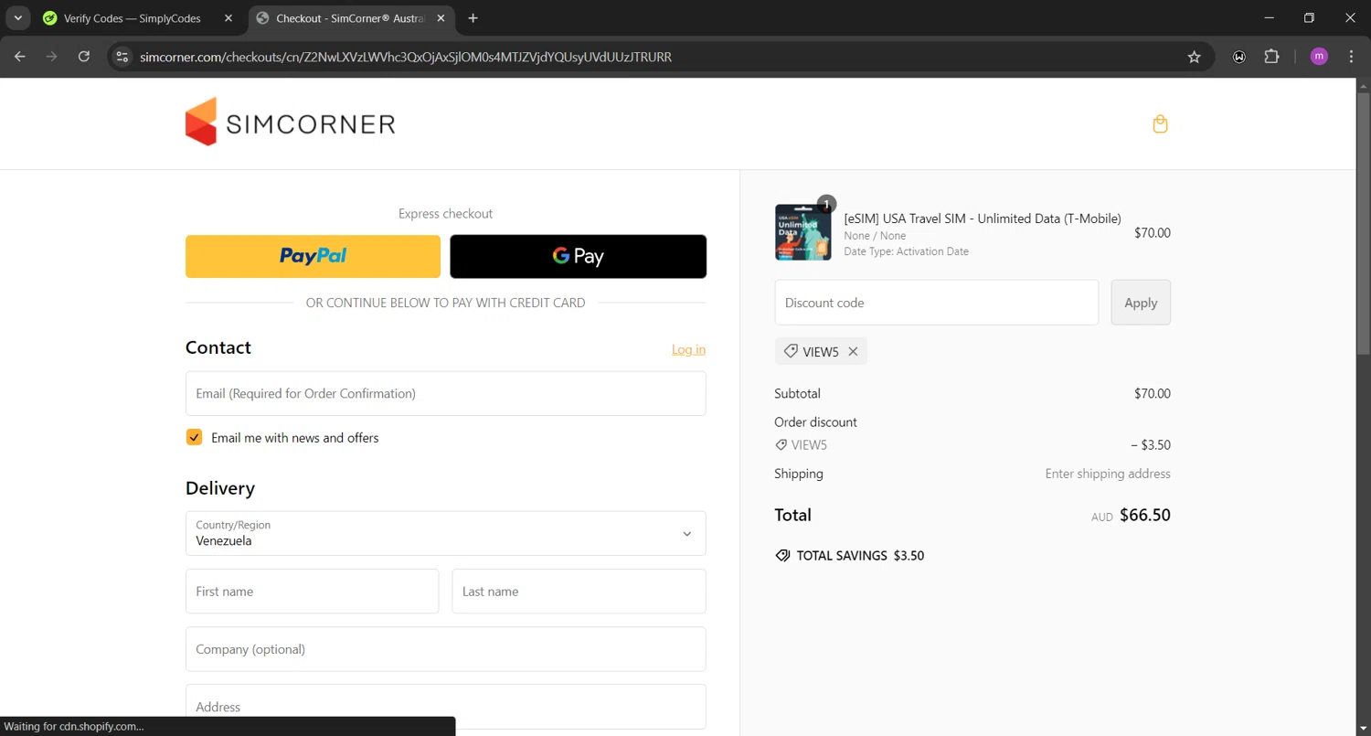 where to use SimCorner promo code box