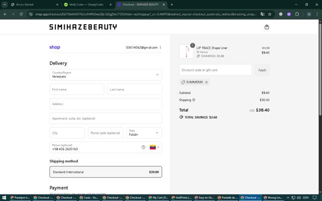 SIMIHAZE BEAUTY checkout page showing SIMIHAZE BEAUTY promo code box | Screenshot taken by SimplyCodes community member on Sep 14, 2025