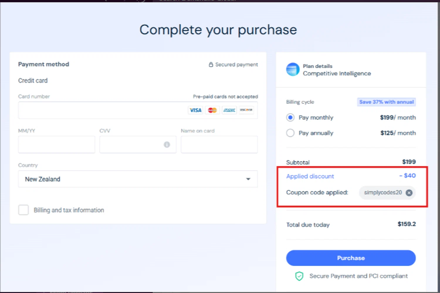 SimilarWeb promo code screenshot showing code simplycodes20 applied at SimilarWeb checkout page. Uploaded by SimplyCodes community member Swiftdealz on Sep 22, 2025