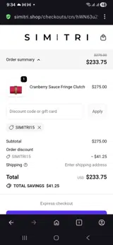 SIMITRI15 coupon verification screenshot