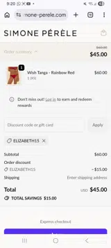 Simone Perele US coupon verification screenshot