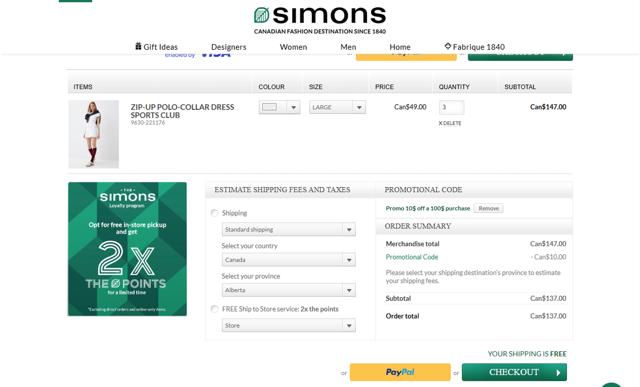 Simons checkout page showing Simons promo code box | Screenshot taken by SimplyCodes community member on Mar 13, 2025