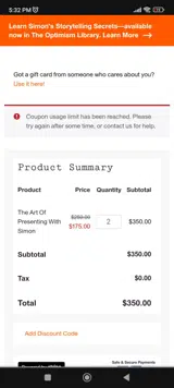 UE98THWP coupon verification screenshot