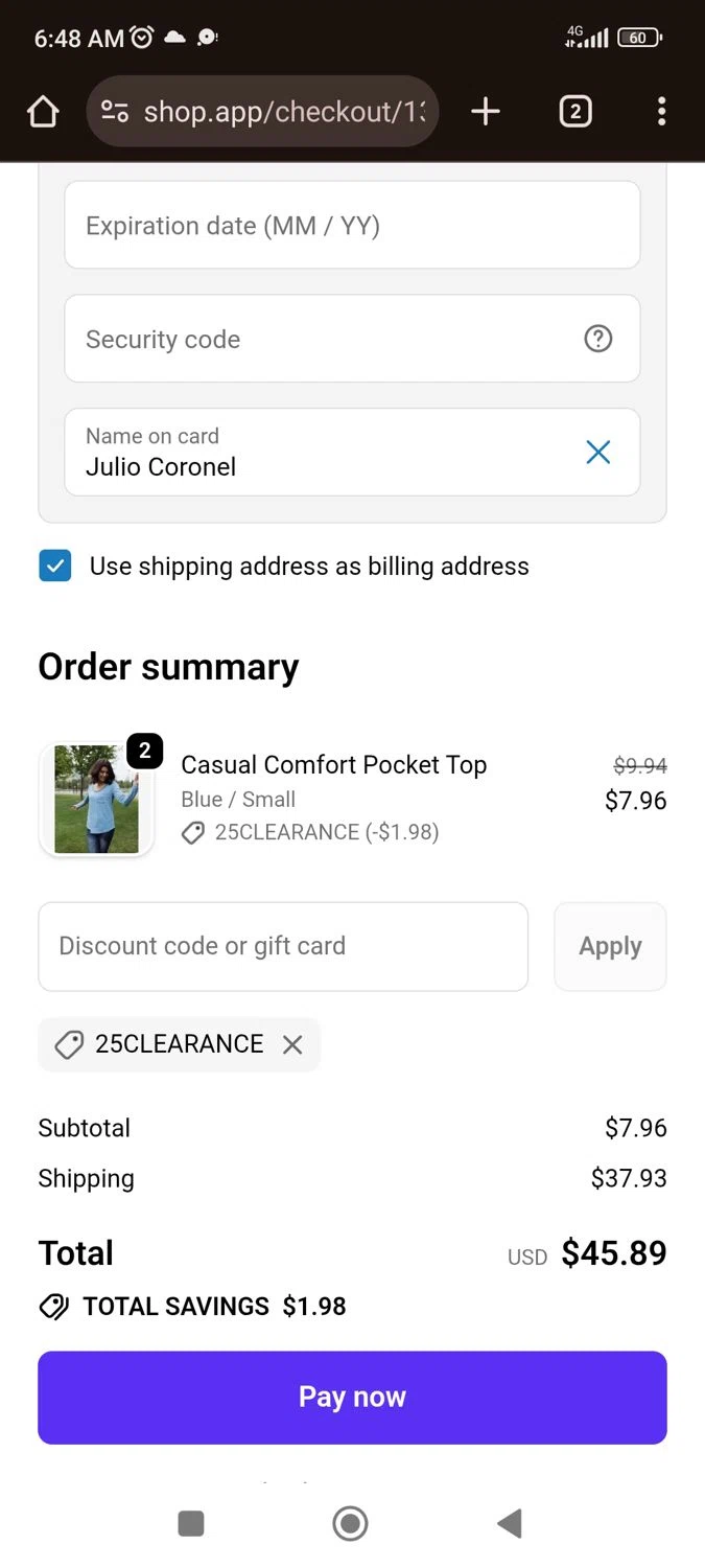 Simple Addiction coupon code screenshot showing code 25CLEARANCE applied at Simple Addiction checkout page. Uploaded by SimplyCodes community member juliocoronel038ef0f on Nov 29, 2025