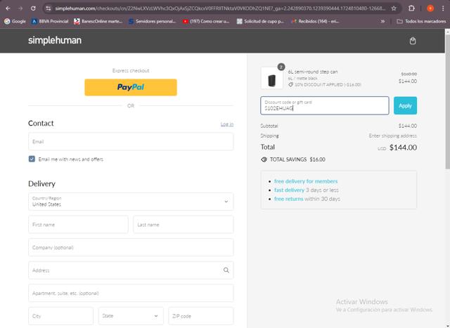 Simplehuman checkout page showing Simplehuman discount code box | Screenshot taken by SimplyCodes community member on Aug 28, 2024