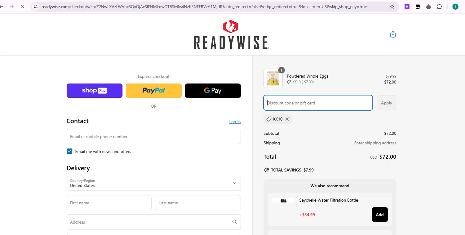 Simple Kitchen Foods promo code screenshot showing code KK10 applied at Simple Kitchen Foods checkout page. Uploaded by SimplyCodes community member Samu10 on Mar 29, 2025