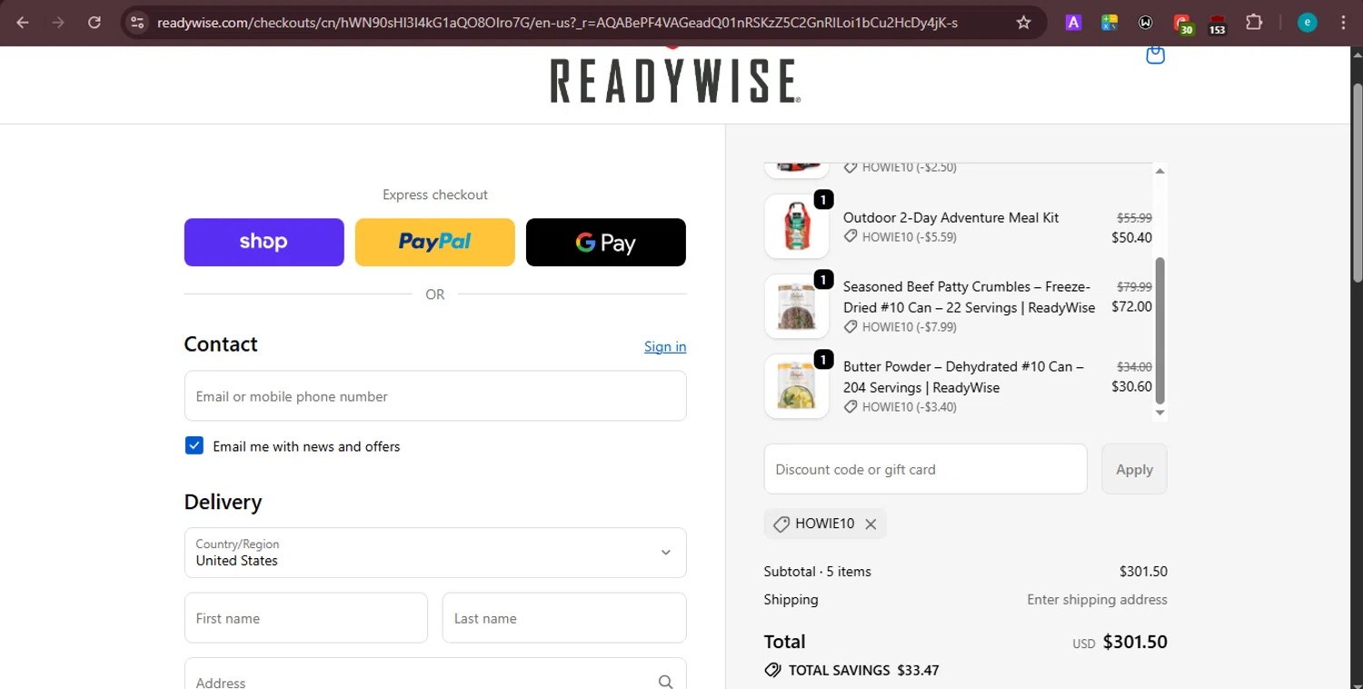 Simple Kitchen Foods promo code screenshot showing code HOWIE10 applied at Simple Kitchen Foods checkout page. Uploaded by SimplyCodes community member PrincessCoupon on Feb 20, 2026