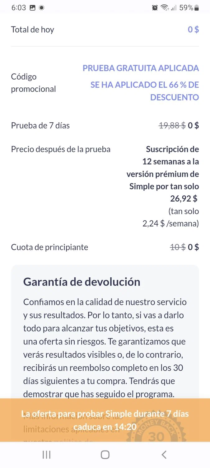 Simple Life App checkout page showing Simple Life App promo code box | Screenshot taken by SimplyCodes community member on Oct 9, 2023