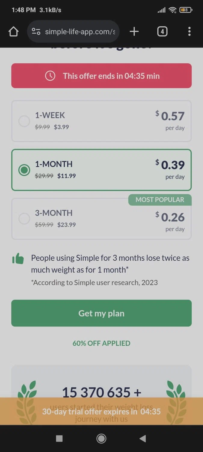 Simple Life App checkout page showing Simple Life App promo code box | Screenshot taken by SimplyCodes community member on Jan 9, 2024