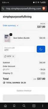 CITY coupon verification screenshot