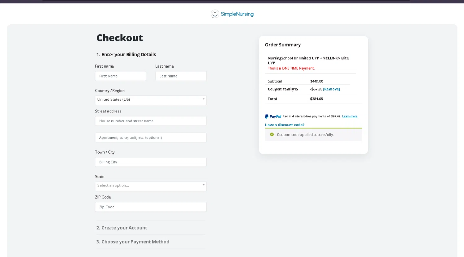 where to use Simple Nursing promo code box