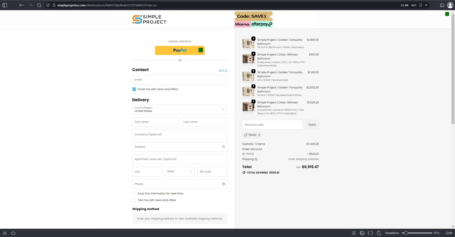 Simple Project checkout page showing Simple Project promo code box | Screenshot taken by SimplyCodes community member on Jan 10, 2026
