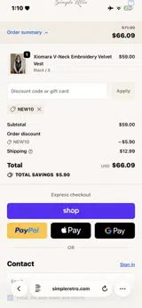 NEW10 coupon verification screenshot