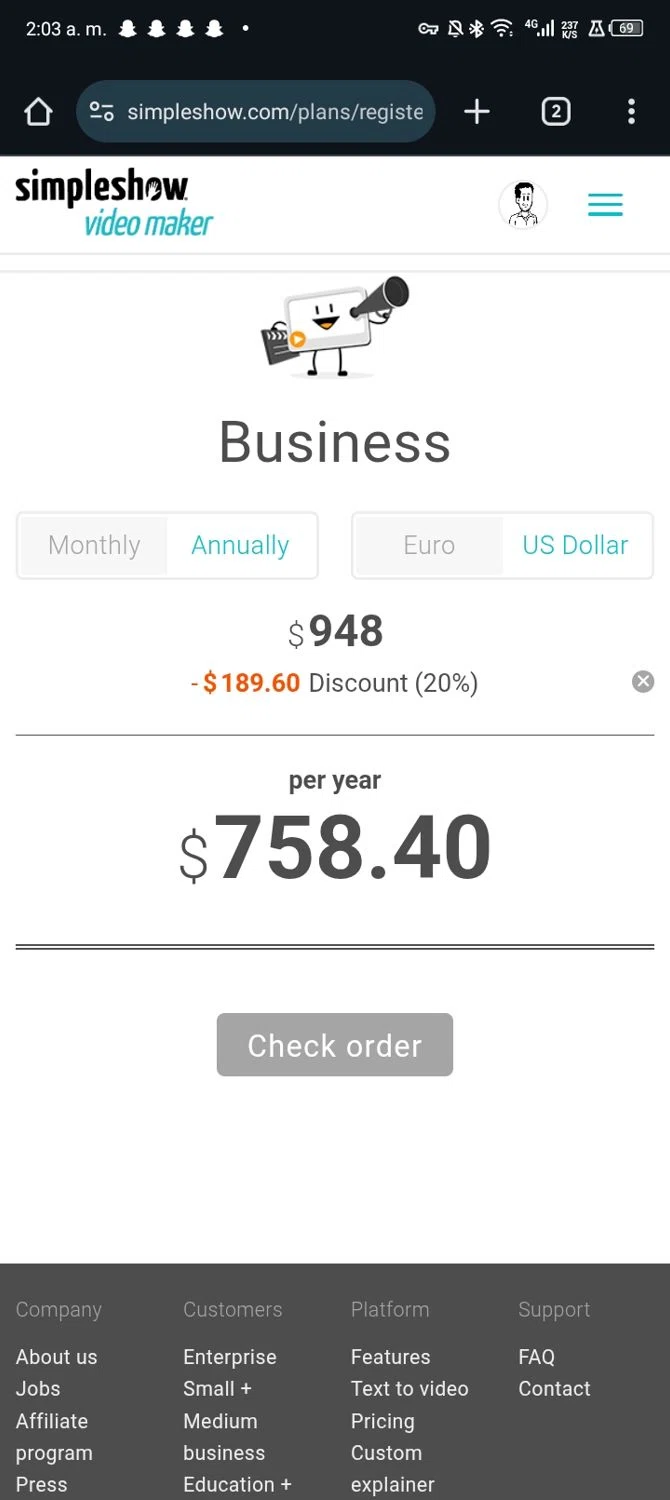 simpleshow promo code screenshot showing code MYDEAL20 applied at simpleshow checkout page. Uploaded by SimplyCodes community member Sasuk3 on Oct 11, 2025