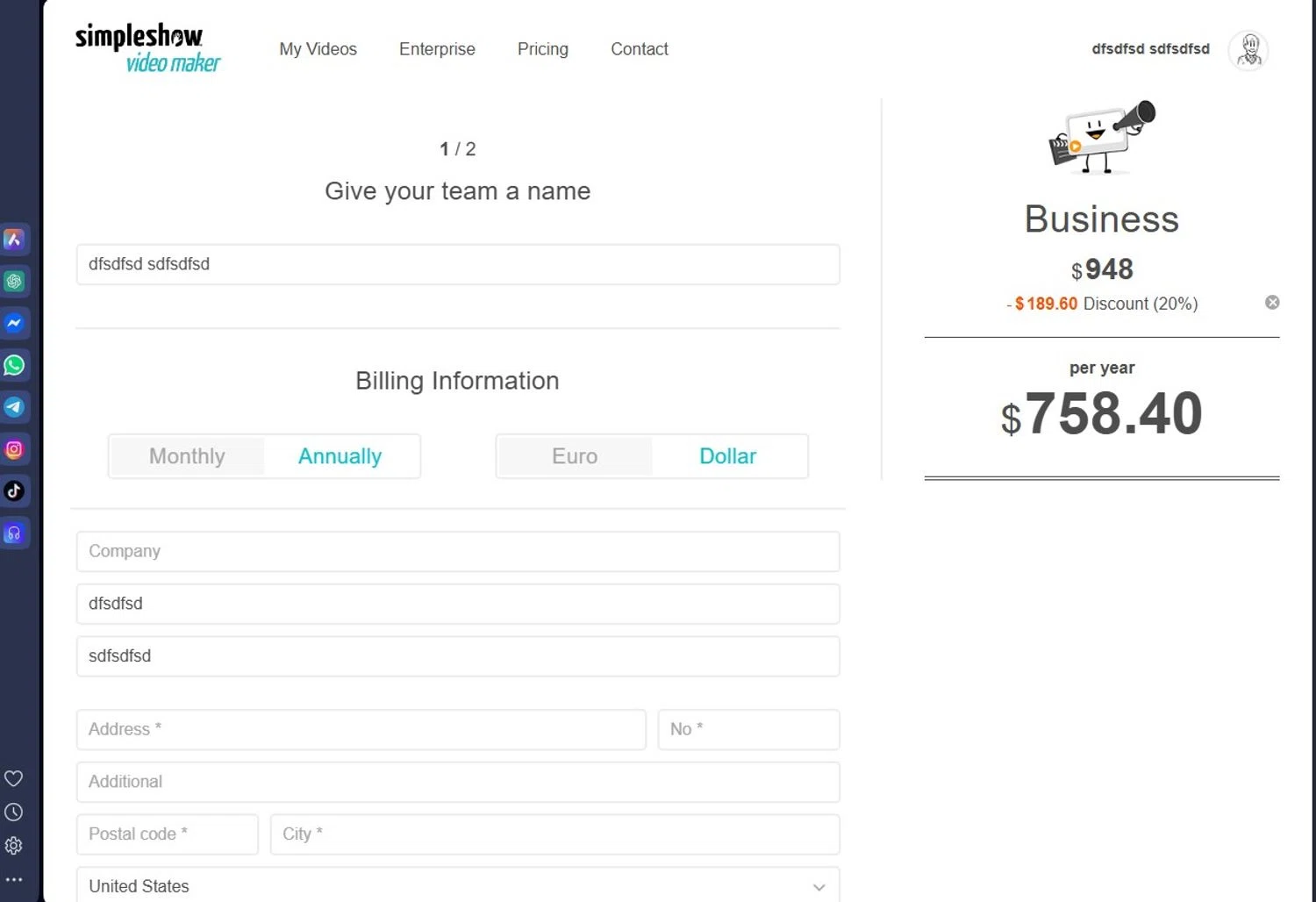 simpleshow promo code screenshot showing code MYDEAL20 applied at simpleshow checkout page. Uploaded by SimplyCodes community member andrescarreraborges on Sep 19, 2025