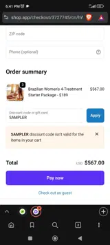 SAMPLER coupon verification screenshot