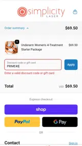 PRIME40 coupon verification screenshot