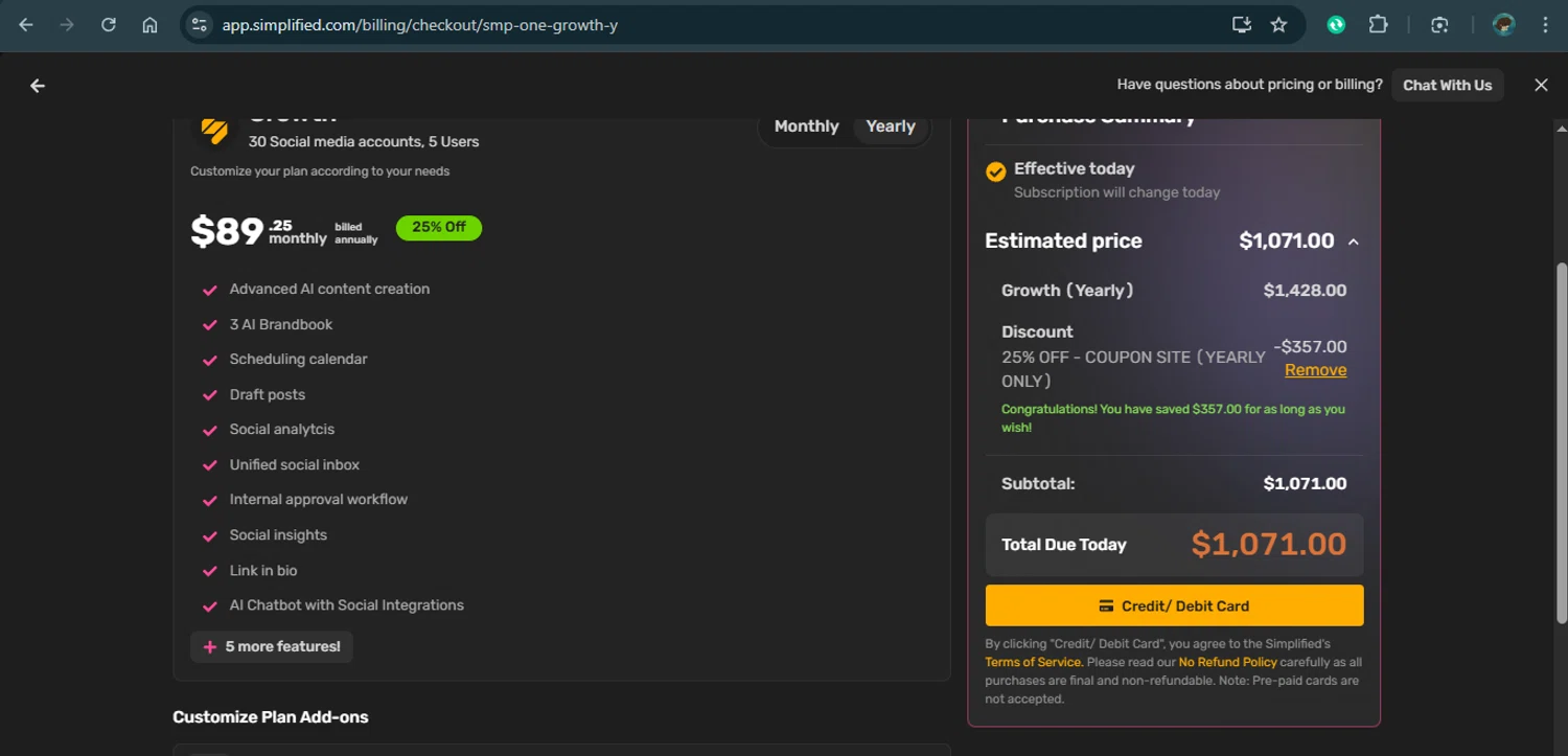 Simplified coupon code screenshot showing code aimojo5 applied at Simplified checkout page. Uploaded by SimplyCodes community member xAngel on Mar 18, 2025