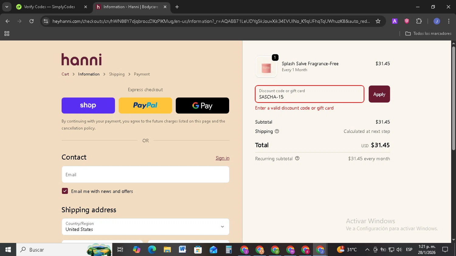 Simplilearn promo code screenshot showing code MSAI25 applied at Simplilearn checkout page. Uploaded by SimplyCodes community member RebateCollector5909 on Jan 28, 2026